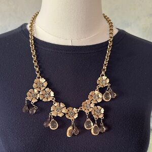 J Crew Floral Gold Necklace with Crystal Accents 23 Inches